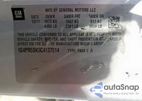 2012 Buick Verano Convenience z USA, uszkodzony, nr VIN 1G4PR5SK0C4137514